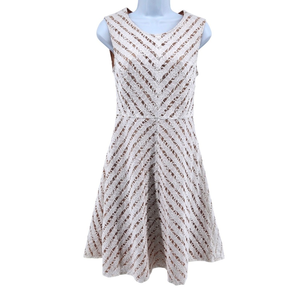 BCBG MAXAZRIA Dress Womens 4 Beige Lace Overlay Sleeveless‎ A-Line Cocktail